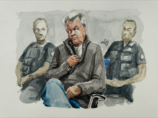 Dominique Pelicot, who has allegedly drugged and raped his wife Gisele Pelicot, appears during his trial with 50 co-accused at the courthouse in Avignon, France, September 17, 2024, in this courtroom sketch. REUTERS/ZZIIGG NO RESALES. NO ARCHIVES.