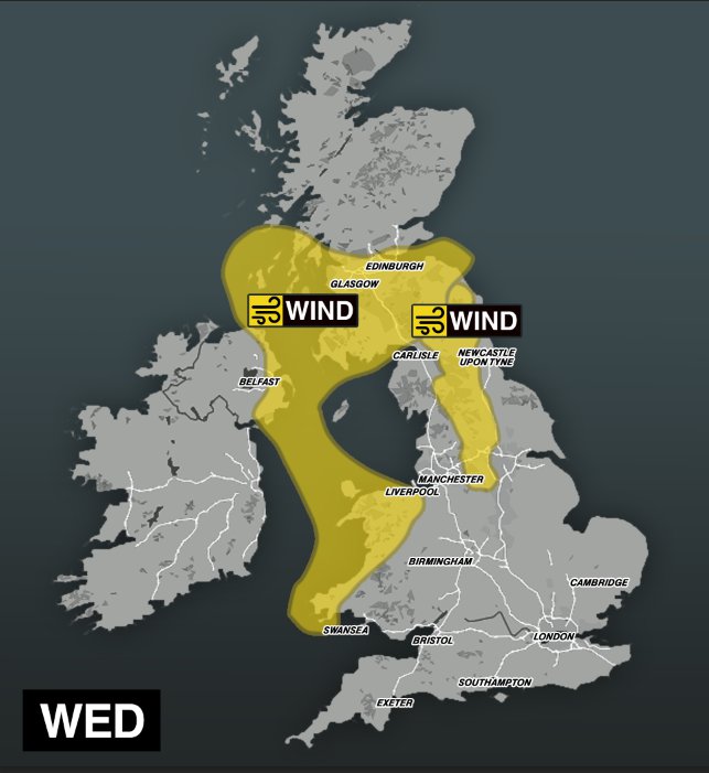 Two weather warnings issued across UK over 60mph winds