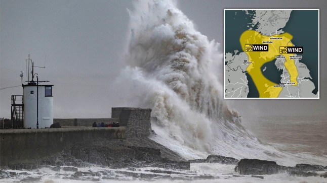 PORTHCAWL, WALES - DECEMBER 7: Waves crash against the harbour wall on December 7, 2024, in Porthcawl, Wales. Storm Darragh is the fourth named storm of this season and is expected to bring gusts of wind up to 80mph and heavy rain through the weekend. (Photo by Matthew Horwood/Getty Images)