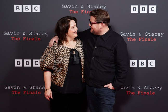 Ruth Jones and James Corden attend a BBC launch event for Gavin and Stacey: The Finale, at Ham Yard Hotel in London. Picture date: Wednesday December 18, 2024. PA Photo. See PA story SHOWBIZ GavinAndStacey. Photo credit should read: Ian West/PA Wire