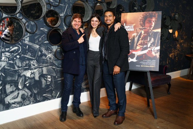 LONDON, ENGLAND - DECEMBER 17: Tom Cruise, Monica Barbaro and Greg Tarzan Davis attend the UK Awards Screening of Searchlight Pictures' "A Complete Unknown" at Ham Yard Hotel on December 17, 2024 in London, England. (Photo by Tim P. Whitby/Getty Images for The Walt Disney Company Limited)